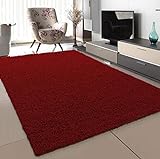 SANAT Teppich Wohnzimmer - Rot Hochflor Langflor Teppiche Modern, Größe: 80x150 cm