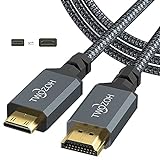 Twozoh Mini-HDMI auf HDMI Kabel 2M, geflochtenes HDMI auf Mini HDMI Kabel, unterstützt 3D, 4K/60Hz, 1080p, 720p