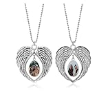 PiercingJak Auto Deko Spiegelanhänger mit Foto Gravur Engelsflügel Kugelkette Rückspiegel Aufhänger Auto Dekoration Glücksbringer Amulett Personalisierte Geschenke für Damen H