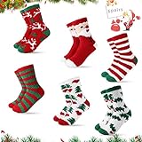 Seasboes 6 Paare Weihnachtssocken, Weihnachtsmannsocken, Weiche Flauschsocken, Socks Weihnachtsmotiv, Neujahrsgeschenk, Damen und Herren, Lustige Socken Bunt Christmas Socks