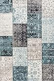 Traditioneller Orient Carpet Farbiger Teppich Vintage Patchwork Designer Dunkelgrau und Blau 200×300CM (6ft7 x 9ft10)