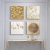 Goldene Feder Blatt Abstrakte Wandkunst Leinwand Nordic Poster Marmor Home Decor Moderne Wohnzimmer Bilder 60x60cmx4pcs rahmenlos