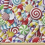 ABAKUHAUS Zuckerstange Stoff als Meterware, Lutscher Süßigkeiten, Microfaser Stoff für Dekoratives Basteln, 1M (230x100cm), Mehrfarbig