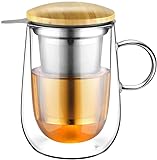 glastal 430ml Doppelwandige Glas Teetasse mit Metallsieb Teeglas Teebecher aus Borosilikat Glas Tasse