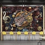 3D Fototapete für Wände Retro Gitarre Musiknoten Bar KTV Restaurant Cafe Hintergrund Tapete Wandbild Wandkunst-350x256cm