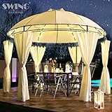 Swing & Harmonie Luxus Pavillon mit LED Beleuchtung - Hochwertiges Gartenzelt - Robustes Partyzelt - Wasserabweisender Gartenpavillon - (Creme)