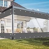 Transparente Plane mit ösen Wasserdicht 420g/m² PVC Abdeckplane Gewebeplane Windschutz Regenschutz für Garten Pavillon Terrassen Balkon Gewächshäuser (Grau, Höhe 2.1m x Breite 3m)
