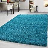Teppich hochflor Shaggy Teppich modern einfarbig langflor Wohnzimmer teppiche, Maße:60 cm x 110 cm, Farbe:Türkis