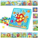 TINOTEEN Mosaik Steckspiel für Kinder Lernspielzeug Steckmosaik mit 50 Steckperlen und 18 Bunten Steckplätte