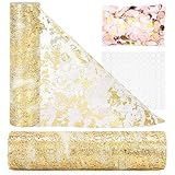 Onlyesh Tischläufer Gold, 28CM × 20M Tischläufer, Tischläufer Hochzeit mit 20g Konfetti und 100 Stück Doppelseitig Klebepunkte, für Partys, Hochzeiten, Kommunionen, T