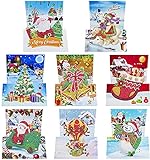 8 Stück Diamantmalerei Weihnachtskarten spezielle Form Teilbohrer Mosaik Frohe Weihnachten Stickerei Kit Weihnachtsmann Weihnachten Postauto für Freund Familie Grußkarten (HK207)