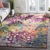 SAFAVIEH Boho Teppich für Wohnzimmer, Esszimmer, Schlafzimmer - Monaco Collection, Kurzer Flor, Pink und Multi, 200 x 300