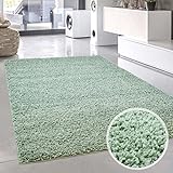 carpet city Shaggy Teppich Hochflor Langflor Pastell Einfarbig Modern Mintgrün Wohnzimmer; Größe: 200x200 cm Quadratisch