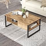 [en.casa] Couchtisch Laukaa Wohnzimmertisch 100 x 60 x 45 cm rechteckig Sofatisch mit 2 Ablagefächern Metallgestell Kaffeetisch Eiche rustikal/Schw