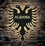 LED Albania - Albanische Doppeladler - Lasergravur Shqipërisë Wunschtext Schlummerlicht für Schlafzimmer Wohnzimmer - in 13 Farben