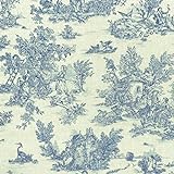 Textiles français Baumwollstoff - Toile de Jouy | La Vie Rustique - Oxford Blau (Grundfarbe: Leinenoptik) | 100% Baumwolle | Stoffbreite: 155 cm (Pro Laufmeter)*