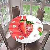 FANSU 3D Runde Tischdecke Abwaschbar, Erdbeer Motiv Wasserdicht Elastische Lotuseffekt Tischdecken Fleckschutz Abwischbar Tischtuch für Küchentisch Garten (Milch Erdbeere,Durchmesser 170cm)