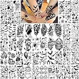 Shegazzi 52 Blatt Halloween Temporäre Tattoos Kinder Jungen Mädchen Frauen Männer, 3D Gruselig Skelett Fake Tattoo Zum Aufkleben Auf Die Haut Damen Erwachsene, Klein Geist Schläger Kürbis Spinne Tatoo