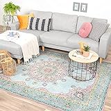 FRAAI | Home & Living Teppich Vintage - Lily Medaillon Hellblau Türkis - 160x230cm - Baumwolle, Polyester - Rug - Wohnzimmer, Esszimmer, Schlafzimmer - Carpet