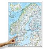 ORBIT Globes & Maps - Skandinavien Landkarte, Kartenbild von National Geographic - Landkarte classic, Aktuell 2019, 58 x 76 cm, englisch