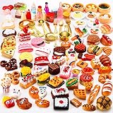 100 Stücke Miniatur Lebensmittel Getränke Spielzeug Gemischt Vorgeben Lebensmittel für Puppenhaus Küche Spielharz Mini Essen für Erwachsene Teenager Puppenhaus