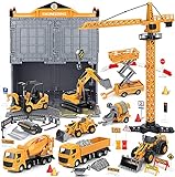 Legierung Baufahrzeuge LKW Spielzeug Set, Engineering LKW Spielset, Spielzeug Baggerlader, Bauwagen, Turmdrehkran, Baustellenfahrzeug für Kinder und Jungen
