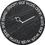 Wanduhr aus Glas, rund, Spruch: Eat Work Drink, schwarze Schieferoptik, 30x30 cm von Eurographics