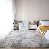 ZOUSANG Flauschige Batik-Teppiche für die Schlafzimmerdekoration, Moderne Heimbodenmatte, groß, waschbar, Nordica im Wohnzimmer, weicher, weißer, zotteliger Teppich, 39 x 63 Zoll/100 x 160 cm