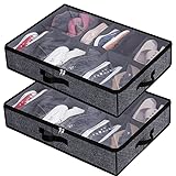 Prodrocam Schuh-Organizer Aufbewahrungstasche unter dem Bett für Schuhe Faltbare Schuhtasche mit Deckel Staubdichte und Platzsparend Unterbettkommode (2 Stück,Schwarz)