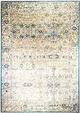 Luxor Living Vintage Teppich Kurzflor orientalisch, Gemälde Optik, moderner Orientteppich für Wohnzimmer Schlafzimmer, Farbe:Türkis, Größe:80 x 150 cm