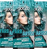 got2b Farb/Artist 097 Mermaid Grün Stufe 2 (3 x 80 ml), auswaschbare Haarfarbe lässt Haare in knalligen Farben oder in Pastelltönen erstrahlen, Haartönung hält 12-15 Wäschen