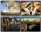 time4art Salvador Dali Print Canvas 4 Bild 4 x 40x30cm Leinwand auf Keilrahmen The Persistence of Memory Bacchanale Die Beständigkeit der Erinnerung