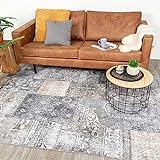 FRAAI | Home & Living Patchwork Teppich - Lago Grau - 160x230cm - Baumwolle, Polyester - Flachgewebe - Rug - Orientalisch - Wohnzimmer, Esszimmer, Schlafzimmer - Carpet