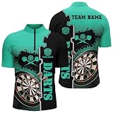 Climcat Personalisierte Türkis-Schwarze Darts-Poloshirts für Herren & Damen - Maßgeschneidertes Dart-Trikot für Herren & Damen - Leistungsstarkes Dart-Trikot L1449