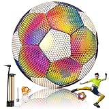 Reflektierender Fußball, Größe 5, leuchtend, holografisch, nachtleuchtend, im Dunkeln leuchtend, mit Netzbeutel, Ballpumpe, Luftnadeln für Kinder, Studenten