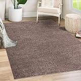 payé Teppich Läufer Hochflor Shaggy - 60x110cm Läufer - Braun Einfarbig Wohnzimmer Uni Flauschig Modern Boho Deko Teppiche Weich S