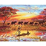 Malen nach Zahlen Erwachsene Steppe Afrika 40x50 cm Paint by Numbers DIY Öl Acryl Leinwand Bild Dekoration Elefanten Tiere ohne Rahmen