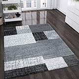 VIMODA Teppich Wohnzimmer Kurzflor Designer Teppiche in Schwarz Grau Weiß Kachel-Optik Kariert Pflegeleicht, Maße:160x230 cm