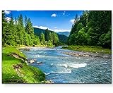 Paul Sinus Art Leinwandbilder | Bilder Leinwand 120x80cm wunderschöne Landschaft mit Bergen, Wald und Bach