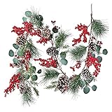 BTXX Weihnachtsrote Beeren-Weihnachtskranz mit Kiefernkegeln, Fichte, Eukalyptusblätter und Winter-Grün-Kranz, geeignet for die Ferienzeit, Mantel, Kamin, Tischläufer, mittlere Dekoration