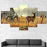 SGDJ 5 Leinwanddrucke Natur Bree Deer Bauernhof Barn Auto 5 Leinwand, Wand Kunstdruck Poster-125 * 60Cm-Rahmen