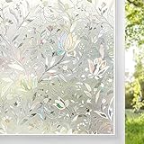 DOWELL 3D Statisch Selbsthaftend Fensterfolie mit Blumen Muster, Blickdicht Sichtschutzfolie Folie für Fenster, Glasfolie für Glastüren, Dekorfolie UV Sonnenschutz Sichtschutz, 44.5 x 200 cm