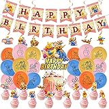 Geburtstag Party Dekoration, 38 Stück Winnie The Pooh Themed Geburtstag Dekorationen, Hängender Wirbel, Winnie Geburtstagsbanner, Geburtstagskuchendeckel, Geburtstagsballons