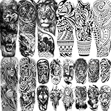 EGMBGM 20 Blatt Schwarz Wolf Tiger Löwe Temporäre Tattoo Herren Männer Klebetattoos Erwachsene, 3D Halloween Gangster Maori Fake Arm Tattoos zum Aufkleben Frauen Damen, Klebe Tattoo Aufkleber Sk