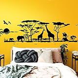 Grandora Wandtattoo Afrika Savanne Tiere I braun (BxH) 190 x 58 cm I Elefant Giraffe Wohnzimmer Schlafzimmer Sticker Aufkleber Wandaufkleber Wandsticker W683