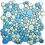 Mosaik Fliese Keramik Kiesel hellblau hellgrün glänzend für BODEN WAND BAD WC DUSCHE KÜCHE FLIESENSPIEGEL THEKENVERKLEIDUNG BADEWANNENVERKLEIDUNG Mosaikmatte Mosaikplatte