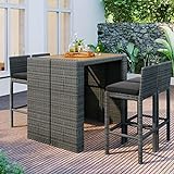 5-teiliges Rattan Gartenbar Set, Rattanmöbel Lounge Set, Gartenlounge Gartengarnitur Sitzgarnitur, mit Auflagen Esszimmergarnitur