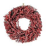 JuwelKerze Red Berries Türkranz, handgefertigt mit 100% trockenblumen, Durchmesser 30 cm, gemütliche Dekoration für Herbst und Winter, Geschenk für Deine Familie und Freunde