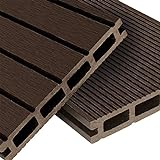 WPC Terrassendielen Basic Line - Komplett-Set dunkelbraun | 12m² (4m x 3m) Holz-Brett Dielen | Boden-Fliesen + Unterkonstruktion & Clips | Balkon Boden-Belag + rutschfest + witterungsbeständig