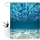 Lonior Duschvorhang Anti-Schimmel Textil Waschbar Anti-Bakteriel Badvorhänge 3D Wasserdicht Duschvorhänge 180x180 cm mit 12 Ringe für Badezimmer Blau Meer